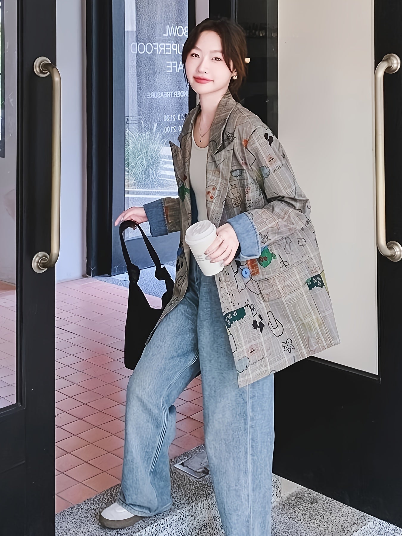 Women's Blazer - Loose Fit Jacket with Button Front, Mid-Length Office-to-Casual Coat in Beige, Green, Blue, Brown, Orange, Black, White, Gray - Machine Washable Everyday Outerwear, Casual Streetwear, Street Art Style, Doublesbreasted Design